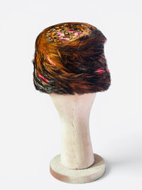 Birds of Paradise | Mid-Century Pink Peasant Feather Toque Hat