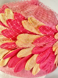 1960'S Vintage Pink and Champagne Petal Cloche Stye Statement Cocktail Hat with Netting