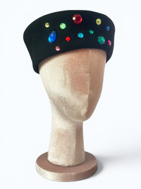 Jet Set Jewel Box | Avant-Garde Statement Rhinestone Sculptural 80’s Beret Felt Hat