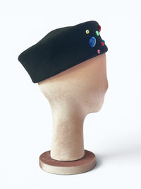 Jet Set Jewel Box | Avant-Garde Statement Rhinestone Sculptural 80’s Beret Felt Hat