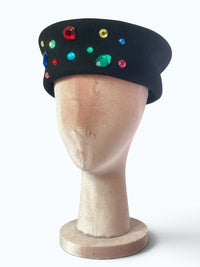 Jet Set Jewel Box | Avant-Garde Statement Rhinestone Sculptural 80’s Beret Felt Hat