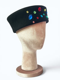 Jet Set Jewel Box | Avant-Garde Statement Rhinestone Sculptural 80’s Beret Felt Hat