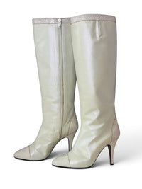 Pearl After Dark | Vintage Italian Pearlescent Leather Snakeskin Stiletto Boots
