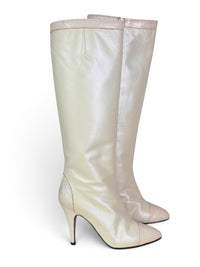 Pearl After Dark | Vintage Italian Pearlescent Leather Snakeskin Stiletto Boots