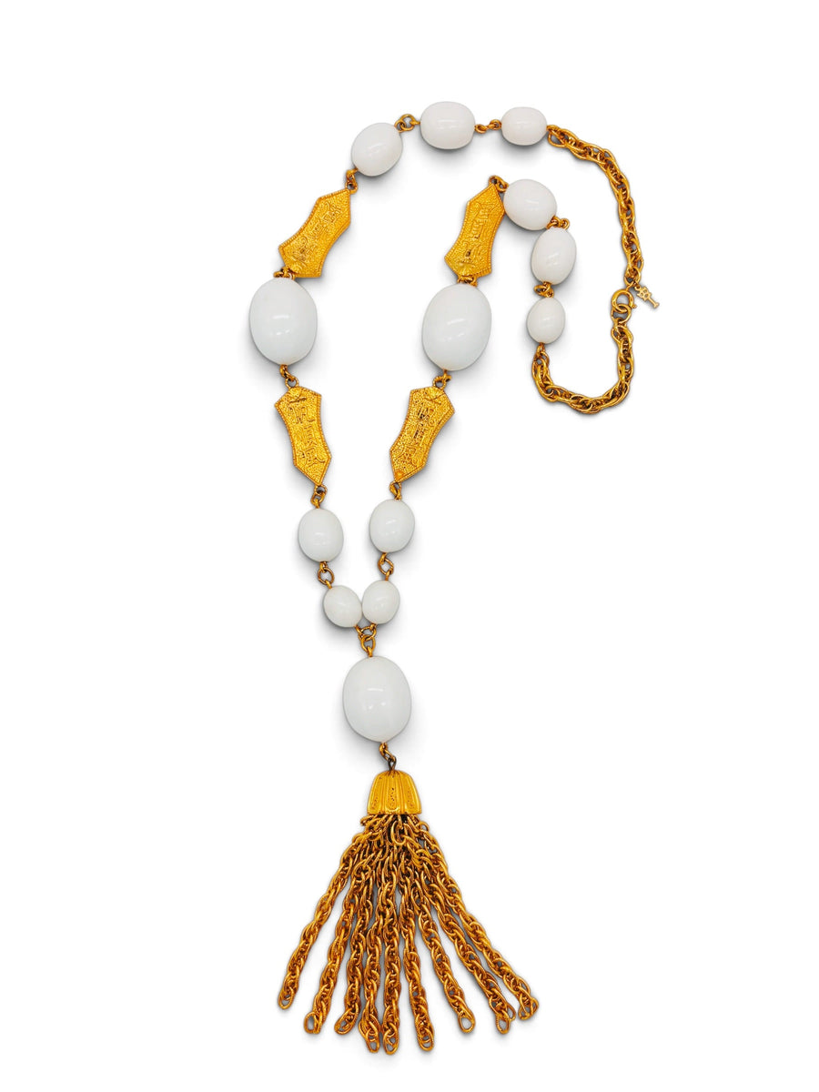 Trifari 70's Trifari “Gilded Dynasty” Asian-Inspired Beaded Tassel Necklace