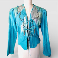 Natasa Leder Wearable Art Suede Butterfly Jacket | Beaded & Metallic Appliqué