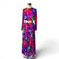 1970s Bohemian Elegance Silk Floral Beaded & Sequin Maxi Gown in Jewel Colors