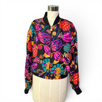 Vintage Silk Jewel Tone 80’s Bomber Jacket Statement Print Jacket