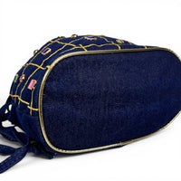 Baikal Vintage 1980s Denim and Rhinestone Statement Drawstring Bucket Bag