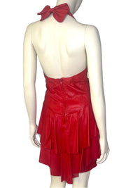 Vintage Tannery West Red Leather Ruffle Halter Dress