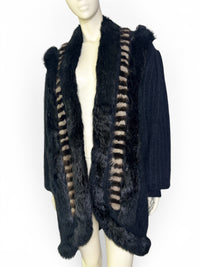 Vintage Amber Dawn Angora Sweater with Striped Fur Panels | Dramatic 1980s Editorial Knit