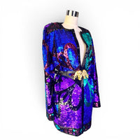 Electric Midnight | Vintage Oleg Cassini Black Tie Silk Jewel-Colored Sequin Jacket