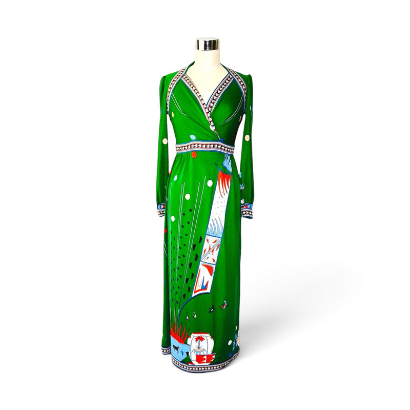 Abstract Tribal| Vintage 1970s Paganne Gene Berk Print Maxi Dres