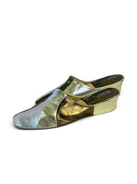 Disco at Home | Vintage Jacques Levine Metallic Leather Wedge Slippers