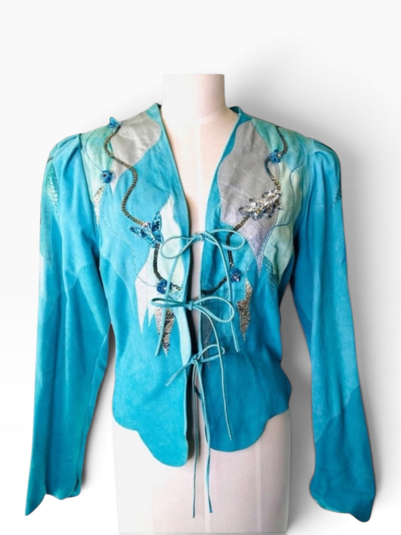 Natasa Leder Wearable Art Suede Butterfly Jacket | Beaded & Metallic Appliqué