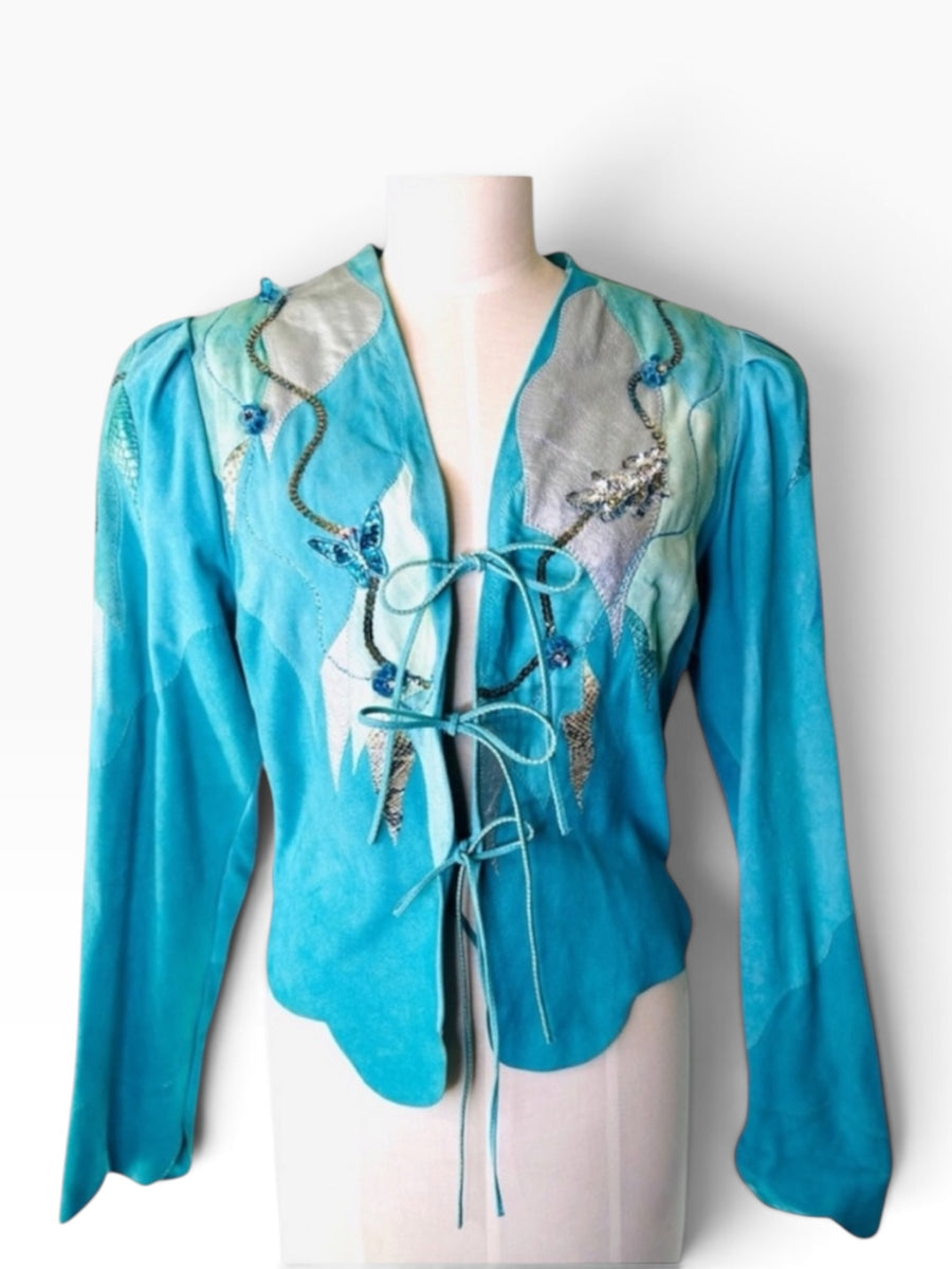 Natasa Leder Wearable Art Suede Butterfly Jacket | Beaded & Metallic Appliqué