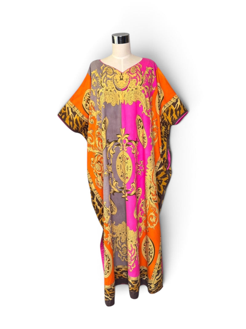 Vintage J. Peterman Bold Cotton Baroque Leopard Statement Kaftan
