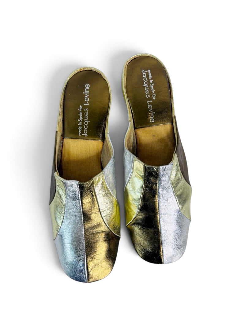 Disco at Home | Vintage Jacques Levine Metallic Leather Wedge Slippers