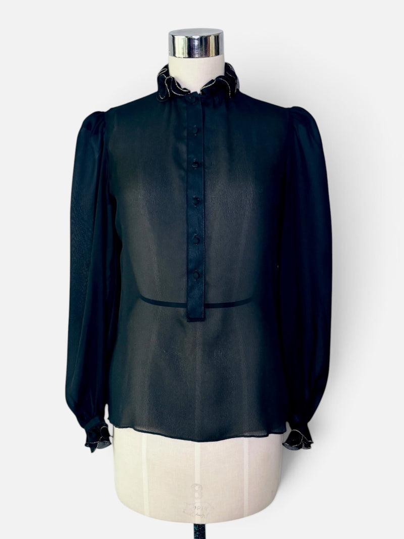 The Gilded Ruffle | Vintage 1980s St. John Black Sheer Blouse