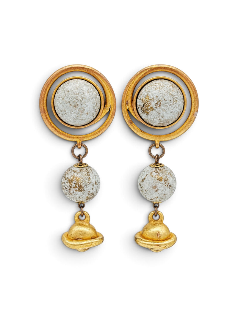 Celestial Orbit | Vintage Matte Gold Sculptural Drop Earrings