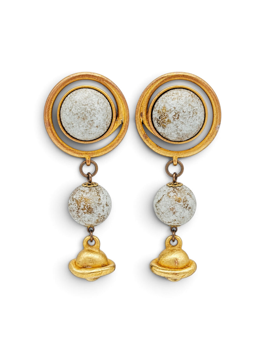 Celestial Orbit | Vintage Matte Gold Sculptural Drop Earrings