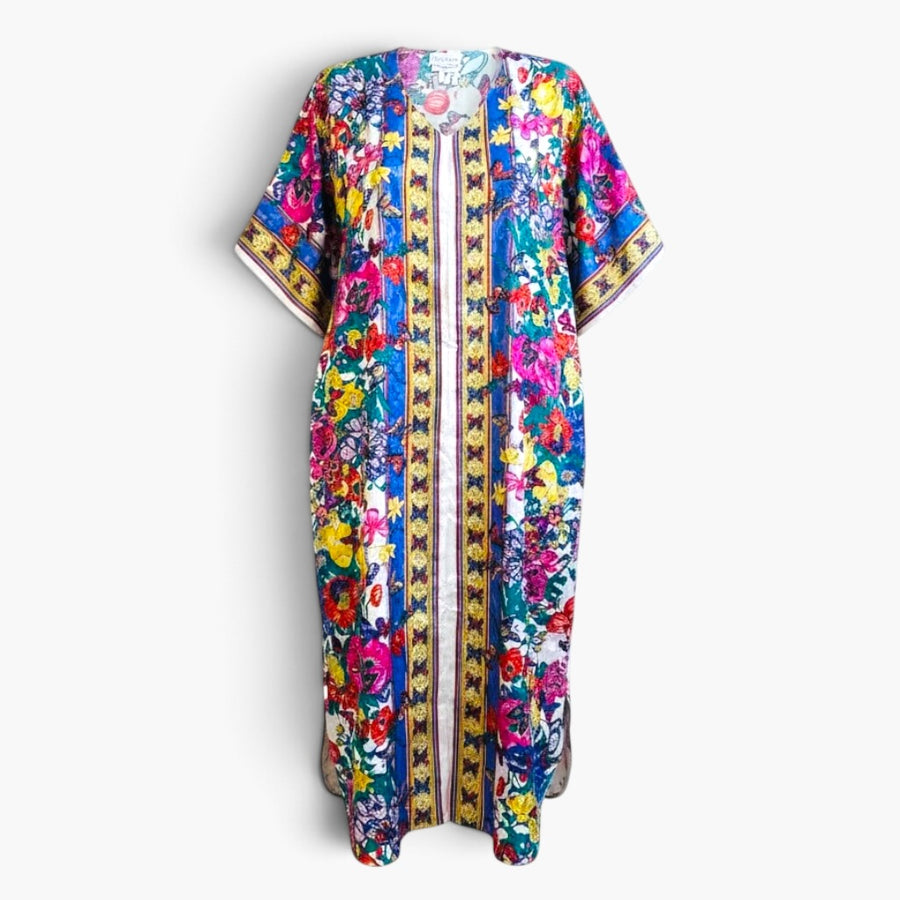 Vintage Ruth Norman Butterfly Flower Garden Caftan