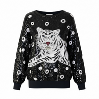 Tiger Black & White Beaded Sequin Top by I. Magnin