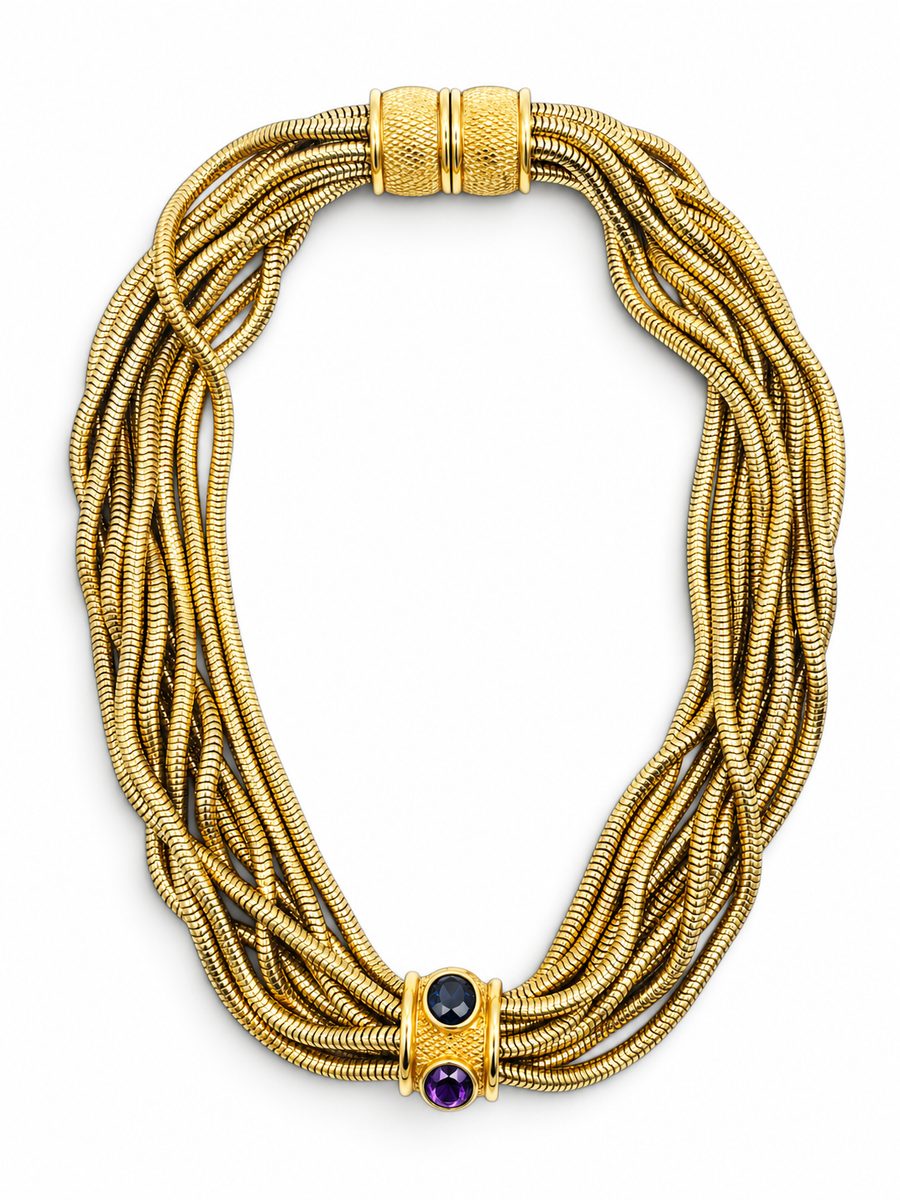 Gilded Currents: Vintage Givenchy Amethyst Crystal Multi-Strand Necklace