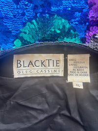 Electric Midnight | Vintage Oleg Cassini Black Tie Silk Jewel-Colored Sequin Jacket
