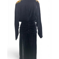 Vintage Della Roufogali Black Velvet Jeweled Evening Gown | Draped Cocktail Dress | Vintage Size 14
